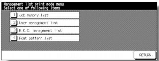 KONICA MINOLTA 7255 - Management List Print Menu Screen - 1