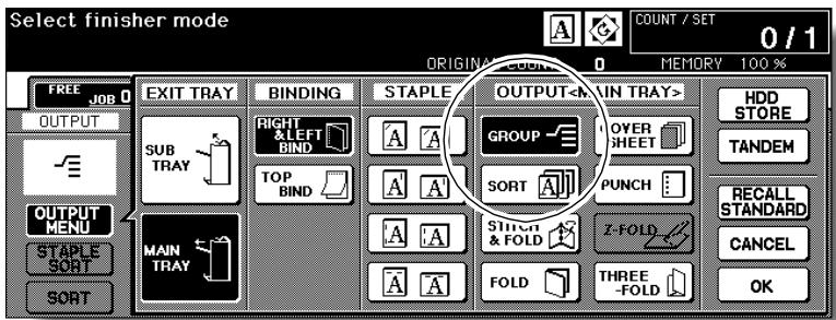 KONICA MINOLTA 7255 - To set Group mode or output to Secondary (sub) tray: - 1