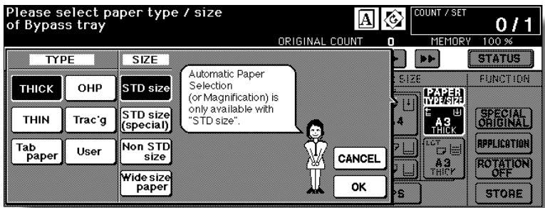 KONICA MINOLTA 7255 - Touch the desired paper type key. - 1