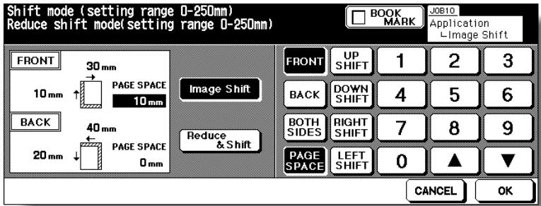 KONICA MINOLTA 7255 - Touch Image Shift on the Image Shift Setting Screen, then specify the shift direction and amount. - 2