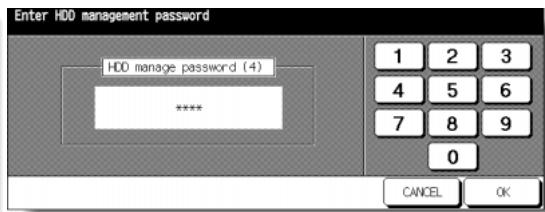 KONICA MINOLTA 7255 - HDD Management Password Entry Screen - 1