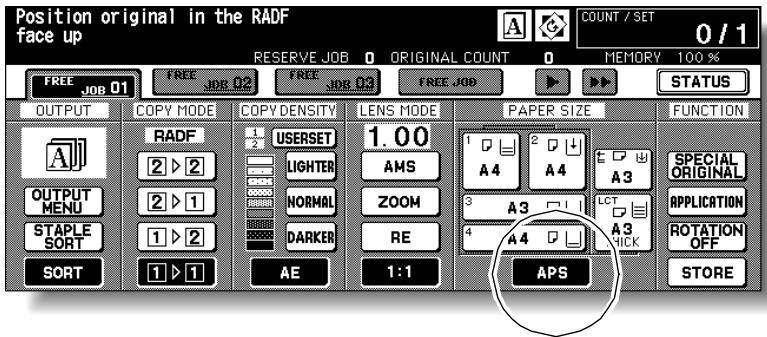 KONICA MINOLTA 7255 - Touch to highlight APS at lower right corner of the Basic Screen. - 1