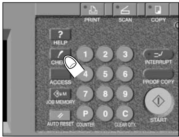 PRINT SCAN COPY ? HELP CHEL 1 2 3 4 5 6 ACCESS INTERRUPT PRODOF COPY M 7 8 9 JOB MEMORY P 0 C AUTO RESET COUNTER CLEAR QTY. START