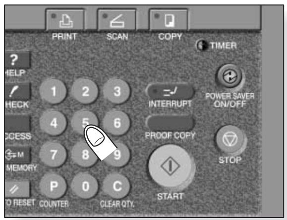PRINT SCAN COPY TIMER ? HELP 1 2 3 HECK 4 5 6 ACCESS 7 8 9 M MEMORY P 0 C TO RESET COUNTER CLEAR QTY. INTERRUPT POWER SAVER ON/OFF PROOF COPY STOP START