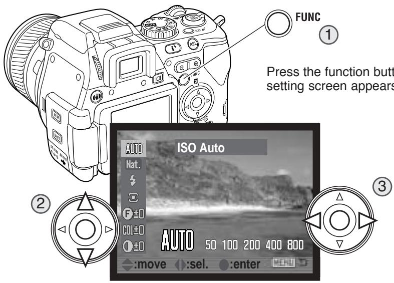KONICA MINOLTA DIMAGE A200 - USING THE FUNCTION BUTTON - 1