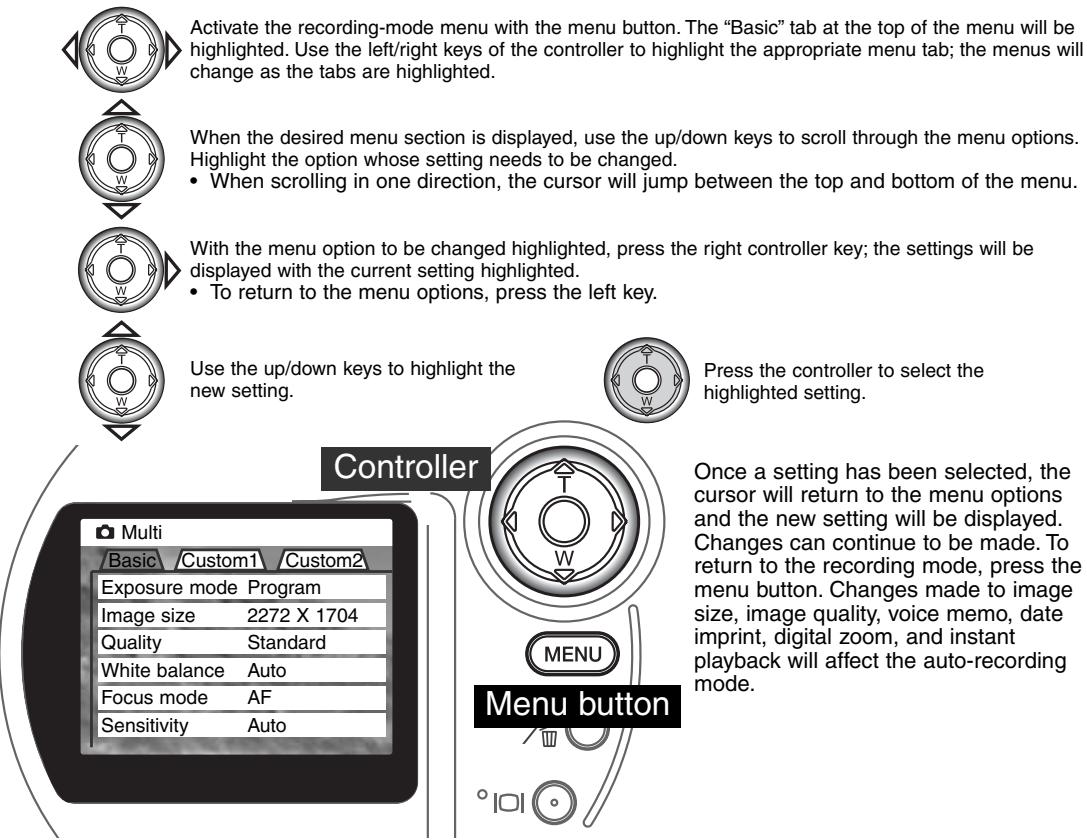 KONICA MINOLTA DIMAGE S404 - NAVIGATING THE MULTI-FUNCTION RECORDING MODE MENU - 1