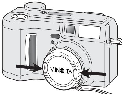 KONICA MINOLTA DIMAGE S404 - ATTACHING THE NECK STRAP AND LENS CAP - 1