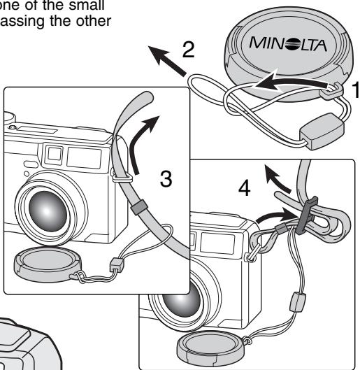KONICA MINOLTA DIMAGE S414 - ATTACHING THE NECK STRAP AND LENS CAP - 1