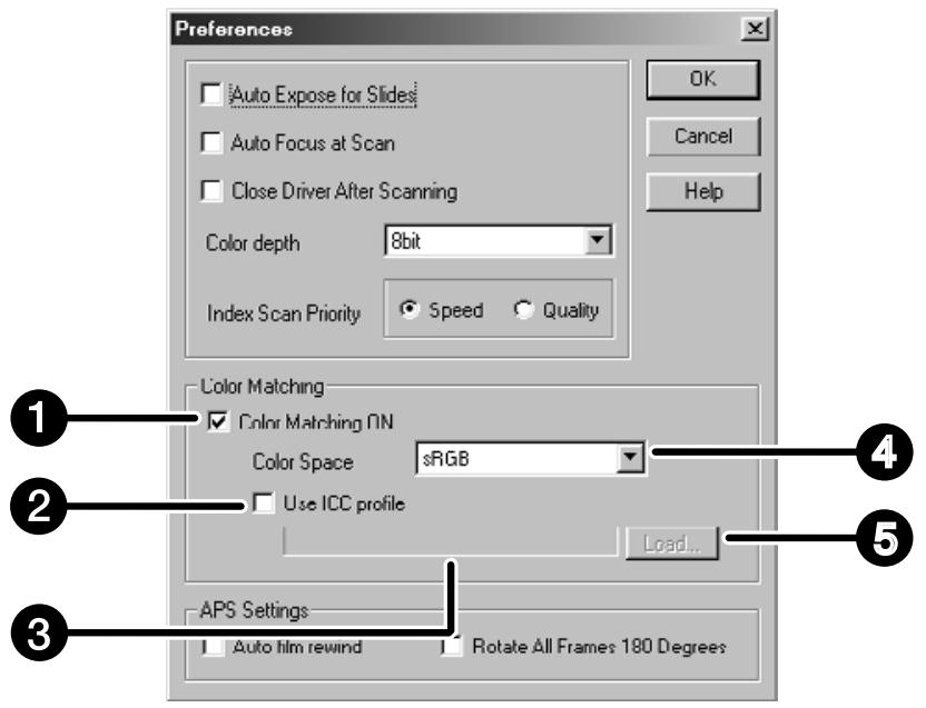 KONICA MINOLTA DIMAGE SCAN DUAL II - The Color Matching in the Preference Dialog Box – Name of parts - 1