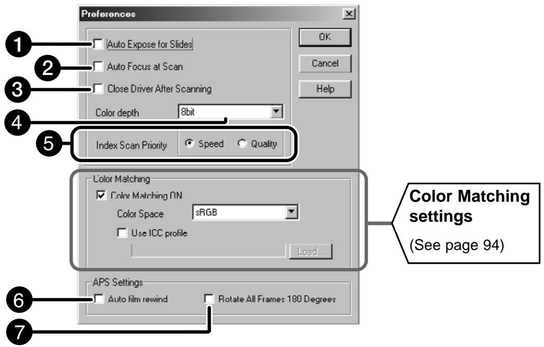 KONICA MINOLTA DIMAGE SCAN DUAL II - The Preference Dialog Box – Name of parts - 1