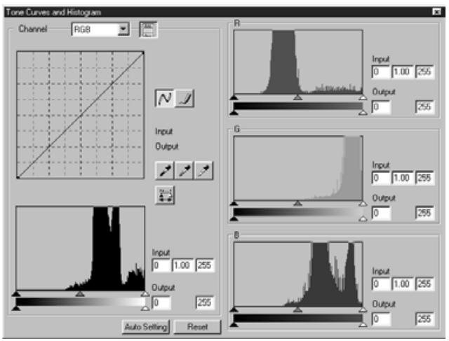 KONICA MINOLTA SCAN MULTI II SOFTWARE - CORRECTING THE HISTOGRAM - EACH R, G, B CHANNEL - 2