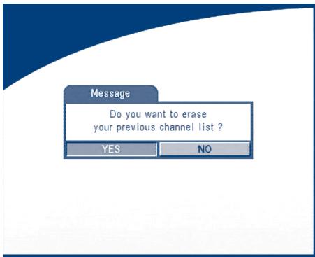 Message Do you want to erase your previous channel list ? YES NO