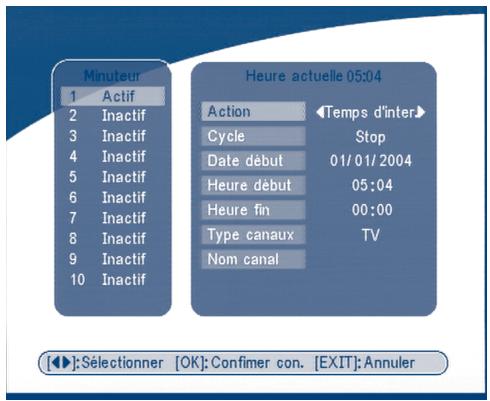 Minuteur 1 Actif 2 Inactif 3 Inactif 4 Inactif 5 Inactif 6 Inactif 7 Inactif 8 Inactif 9 Inactif 10 Inactif Heure actuelle 05:04 Action