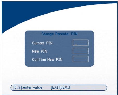 Change Parental PIN Current PIN New PIN Confirm New PIN [0..9]:enter value [EXIT]:EXIT