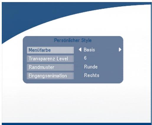 Persönlicher Style Menüfarbe Transparenz Level Randmuster Eingangsanimation Basis 6 Runde Rechts