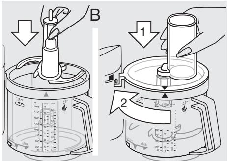 BRAUN COMBIMAX 600 - Fixation du bol du robot culinaire ⑥ et du couvercle ⑦ - 2