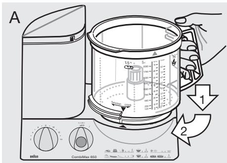 BRAUN COMBIMAX 600 - Colocar el bol del procesador de alimentos ⑥ y la tapa ⑦ - 1