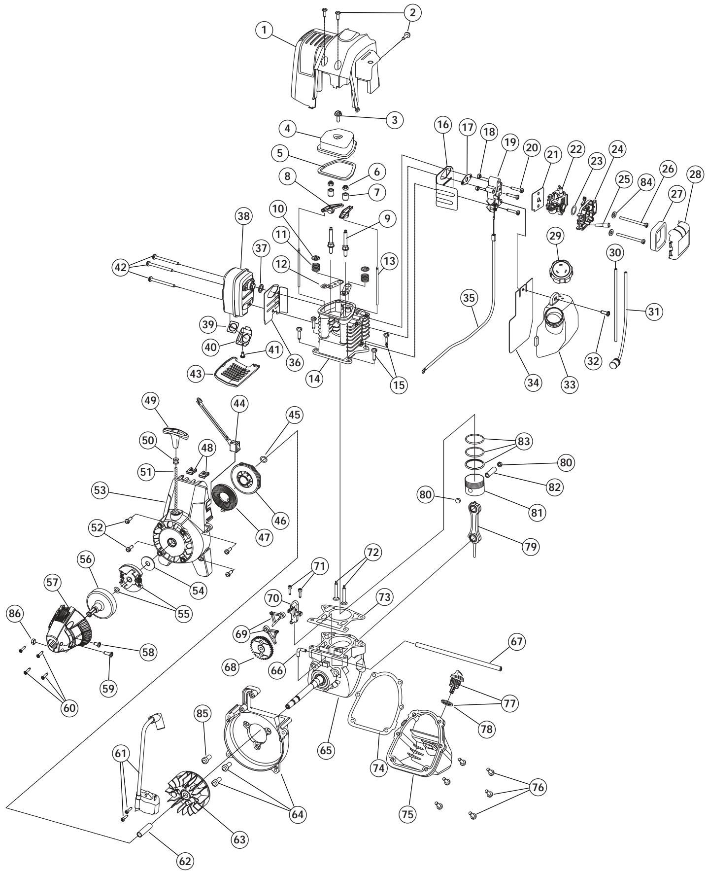 MTD YM26BC - ENGINE PARTS - MODELS YM26CO, YM26CS & YM26SS 4-CYCLE GAS TRIMMER - 1