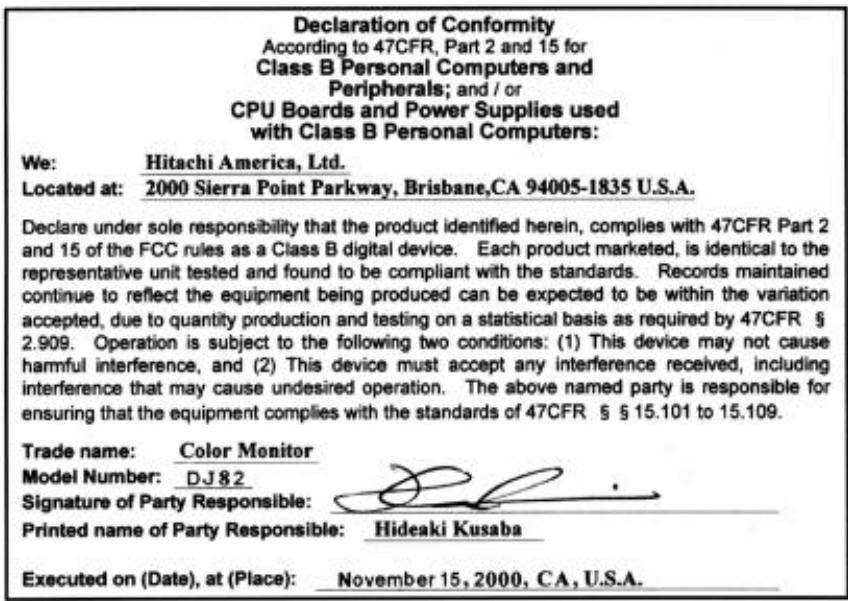 HITACHI CM821FET - FCC Statement Warning - 1