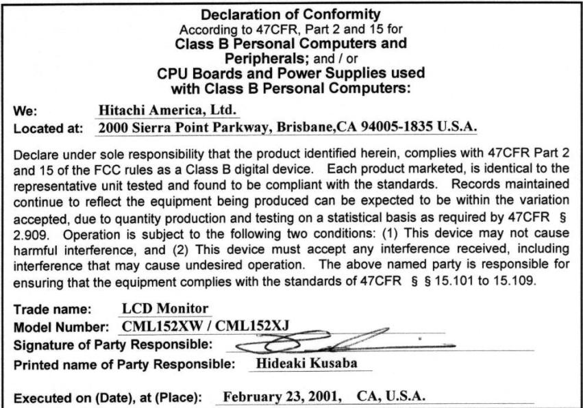 HITACHI CML152XW2 - FCC Statement Warning - 1