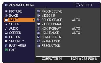 HITACHI CPX9 - INPUT menu - 1