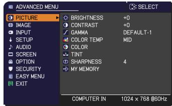 HITACHI CPX9 - PICTURE menu - 1