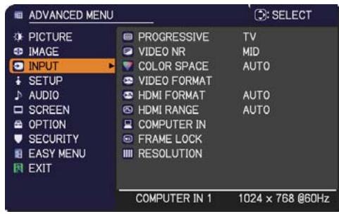 HITACHI CP-RX94 - INPUT menu - 1