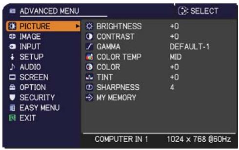 HITACHI CP-RX94 - PICTURE menu - 1
