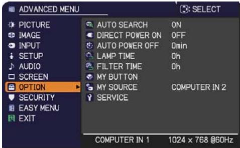HITACHI CP-RX94 - OPTION menu - 1
