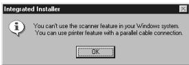 OLIVETTI D-COPIA 120/150 - The next screen appears. Make sure that the parallel interface cable is not connected, and click "OK". - 1