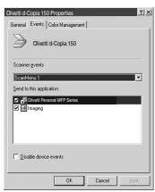 OLIVETTI D-COPIA 120/150 - In the "Properties" screen, click the "Events" tab. - 1