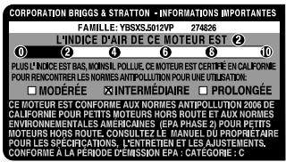 BRIGGS & STRATTON BRIGGS & STRATTON 210000 - A compter du 1ER juillet 2000, surveillez la période de conformité d'émission sur les étiquettes - 2