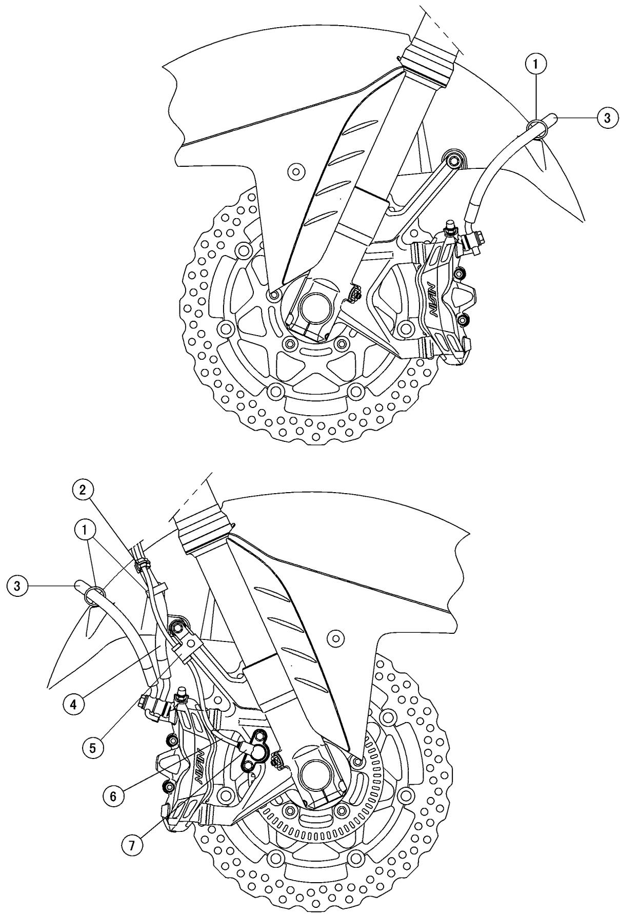Technical diagram of a brake system with numbered components for identification