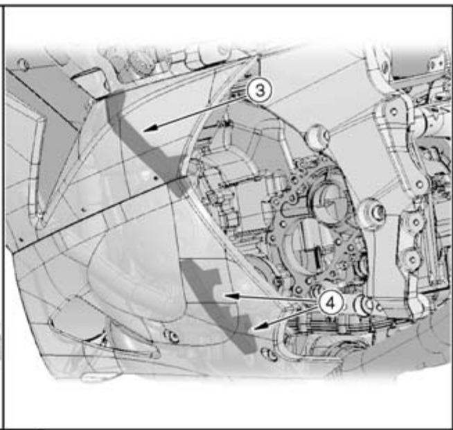Technical diagram of a mechanical assembly with numbered components and directional arrows indicating motion or flow.