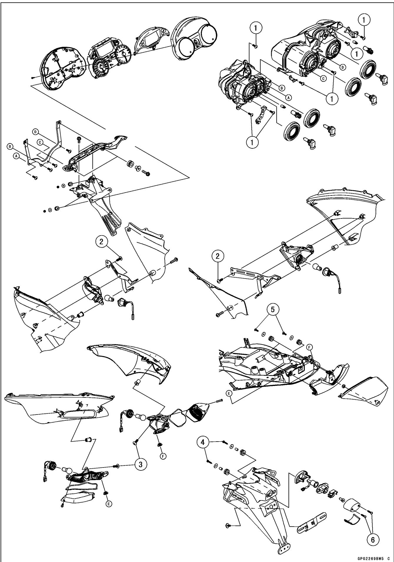 Exploded view diagram of a car's internal components with numbered parts for identification