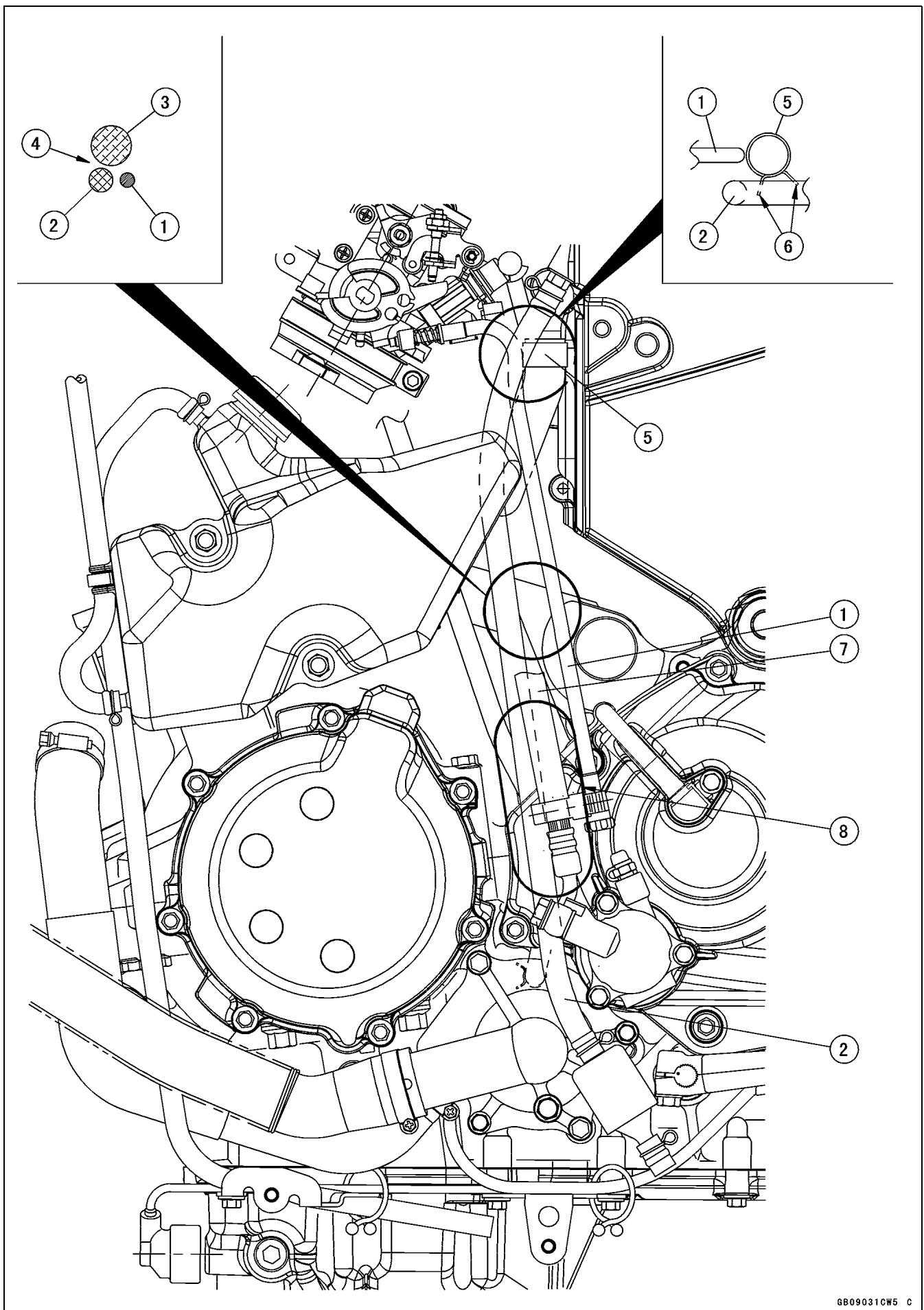 Technical schematic diagram of a mechanical assembly with numbered components and labeled parts