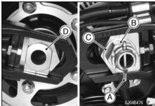 Technical diagram of a mechanical assembly with labeled parts A, B, C, and D