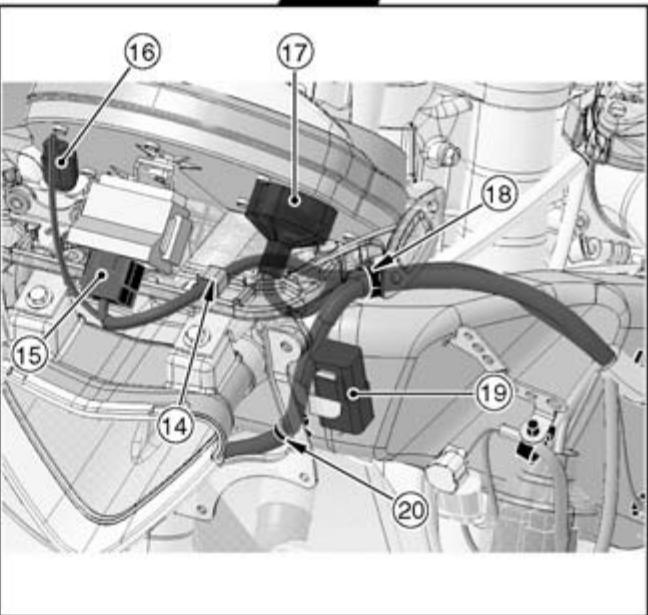 Technical diagram of a vehicle engine compartment with numbered parts for identification