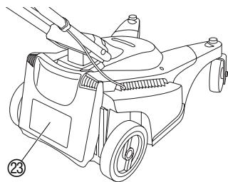 GARDENA 34 E BASICMOVE - DANGER! Foreign bodies thrown out of the mower can cause injuries!   → Only lift protective flap with the motor switched off and the cutting blade stationary. - 2