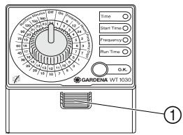 GARDENA WT 1030 - Inserting the battery: - 1