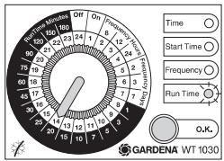 GARDENA WT 1030 - Changing the watering time: - 1