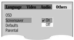 DAEWOO DQD-6100D - Select screensaver. If bright scenes continue to be displayed in screen, TV can be damaged. Set the screensaver to "On", the screensaver functions automatically and DVD logo moves continuously if the resume stop, stop, open status is maintained for about 5 minutes. - 1