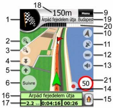 MIO A501 - Contenus de l'écran Navigation: - 1