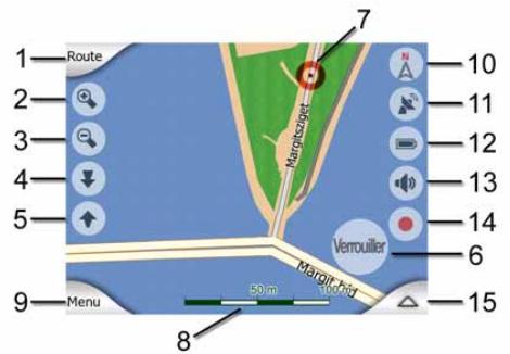 MIO C710 - Contenus de l'écran Map (Carte): - 1