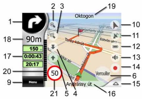 MIO C710 - Contenus de l'écran Cockpit (Navigation) : - 1