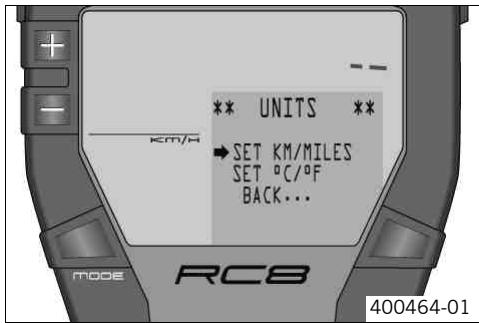 KTM 1190 RC8 EU - Menu Kilomètres/miles SET KM/MILES - 1