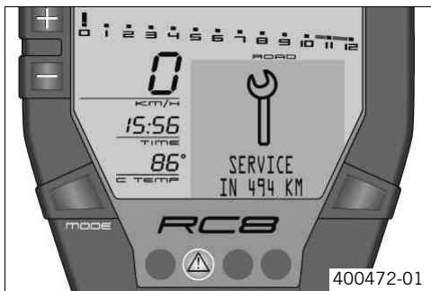 KTM 1190 RC8 JP - Remarques / messages d'advertisement sur le tableau de bord - 3