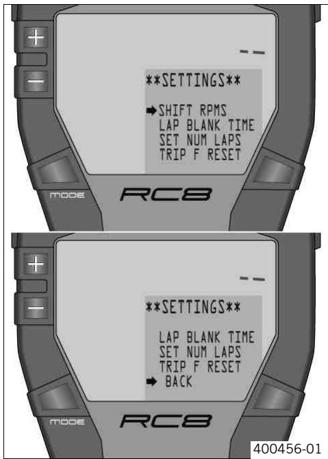 KTM 1190 RC8 JP - Menu SETTINGS - 1