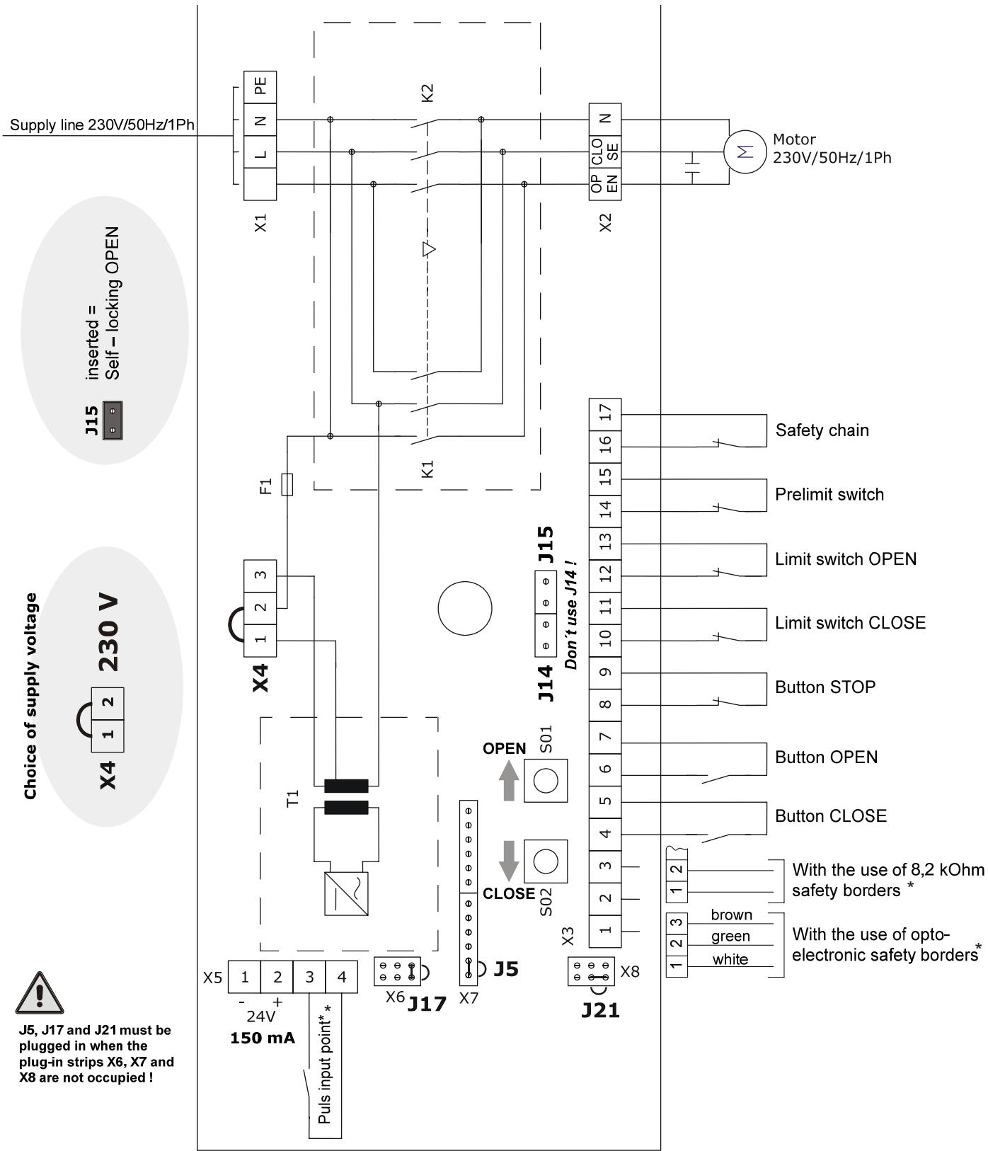 CHAMBERLAIN WK - CIRCUIT DIAGRAM AS 210 230V FOR OPTOELECTRONIC RUCTURING STRIP AND FOR 8,2 kOhm EVALUATION OF RESISTANCE - 1