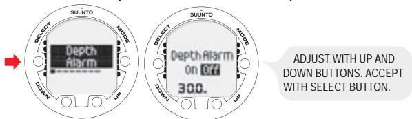 SUUNTO COBRA 2 - Setting the depth alarm - 1